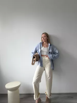 Denimové nohavice crema