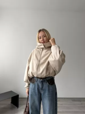 Bomber bunda s vysokým golierom beige