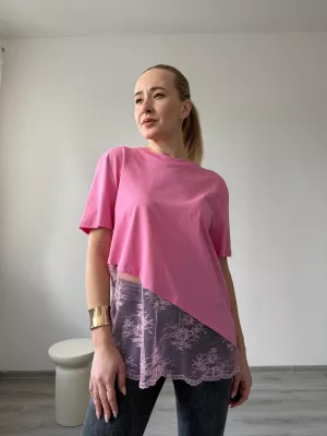 Tričko s čipkou pink